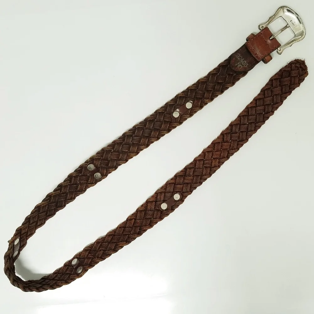 Brighton Vintage 90's Leather Belt Brown Braided Silver-tone Zoo Animals Sz 30